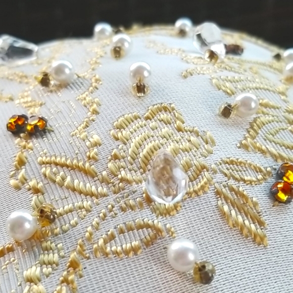 60\'s CHRISTIAN DIOR Vtg  Chapeaux Paris NY Beaded Ornate Wedding Hat Pristine EV main image 4